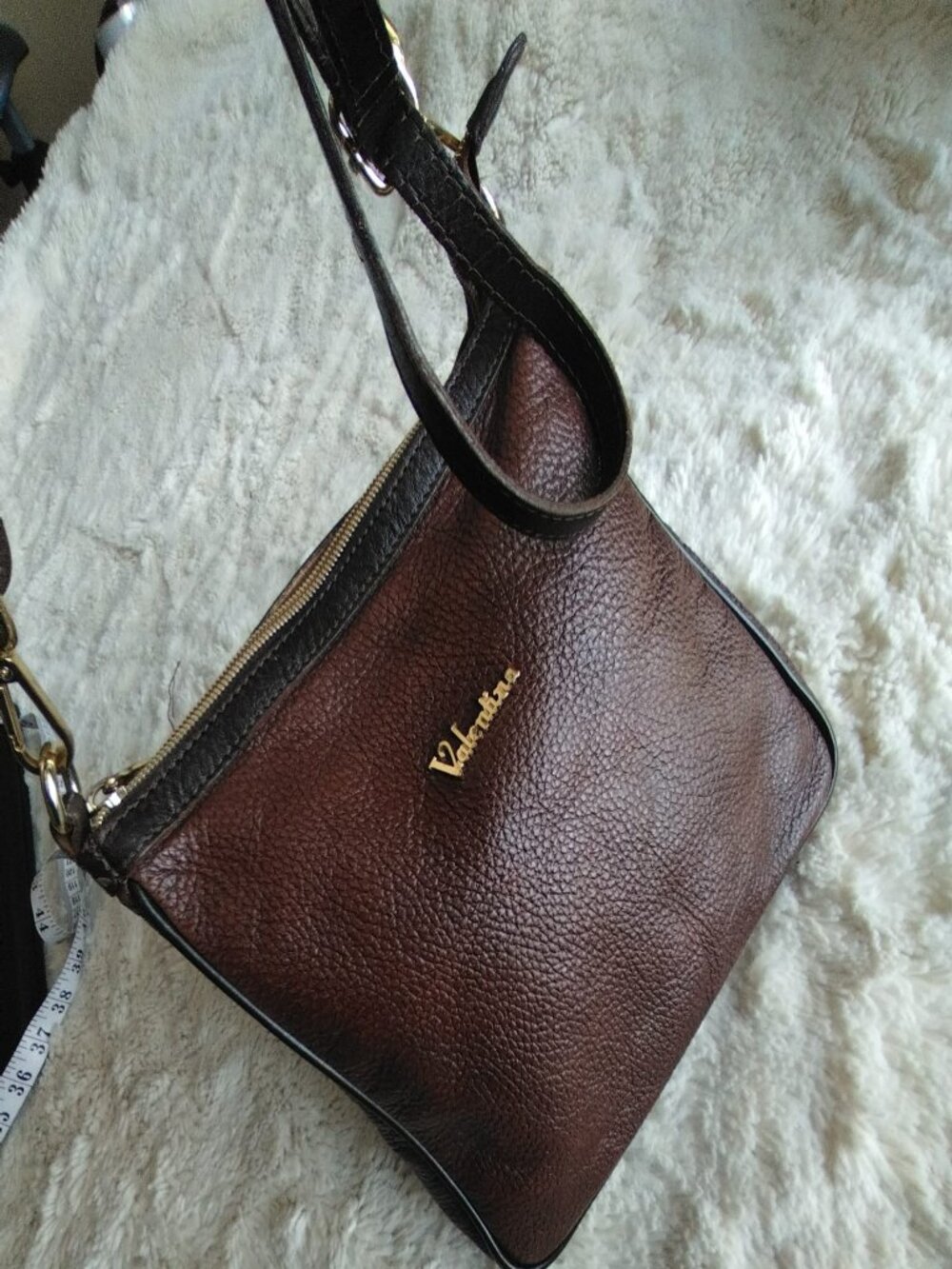 Valentina Italian Pebbled Leather Crossbody Bag Brown Gold Hardware Made in Ital
